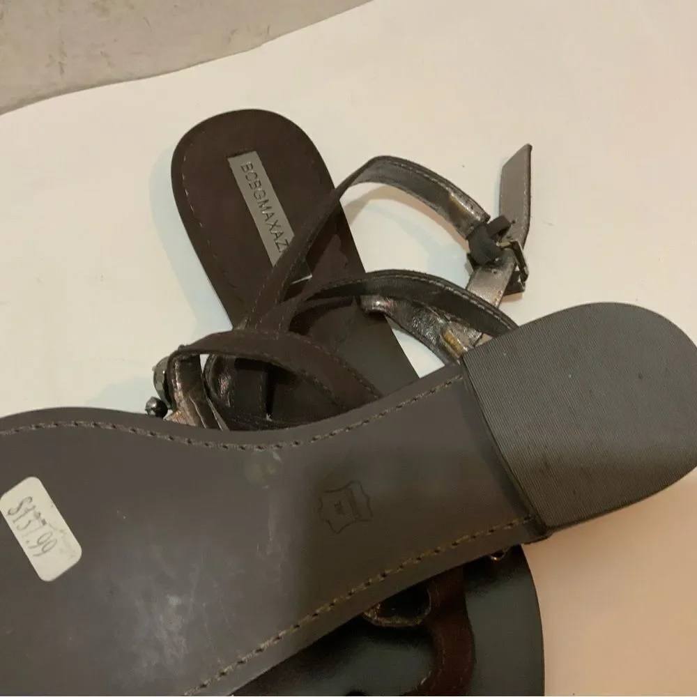 BCBG MaxAzria Dark Brown Leather Sandals with jeweled Accent U.S. Size 10 B